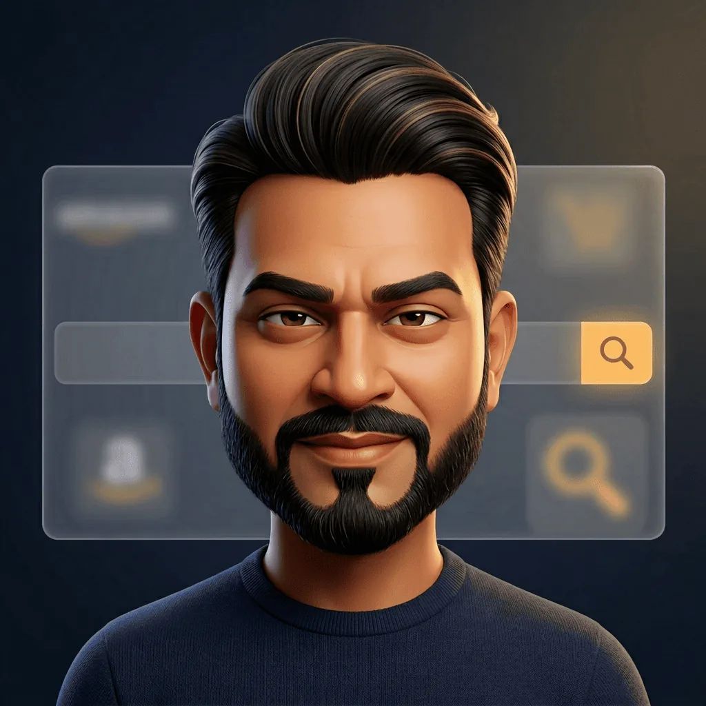Billy Kukadia, founder of Buy Box Savvy, examining an Amazon listing through a magnifying glass — UK Amazon SEO specialist