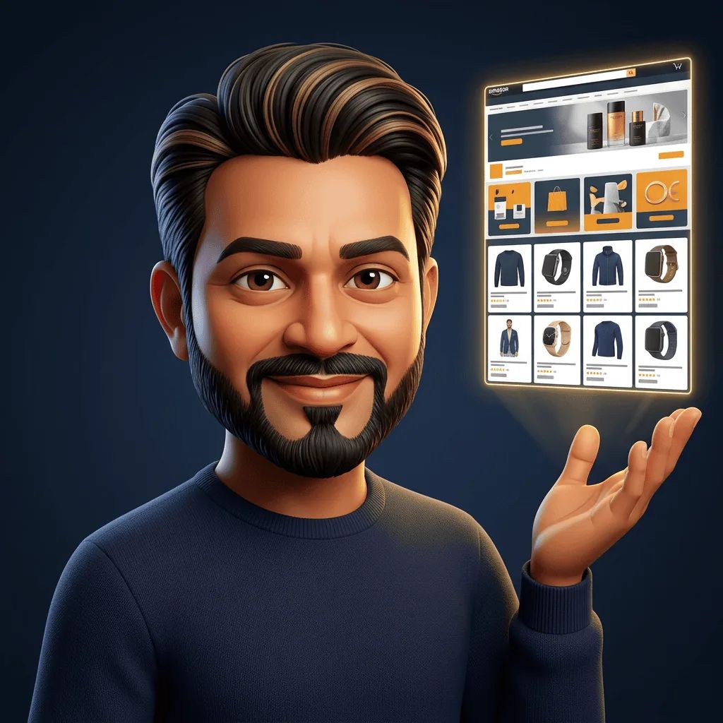 Billy Kukadia presenting an Amazon Brand Store layout with hero banner and product tiles — UK Amazon Storefront designer