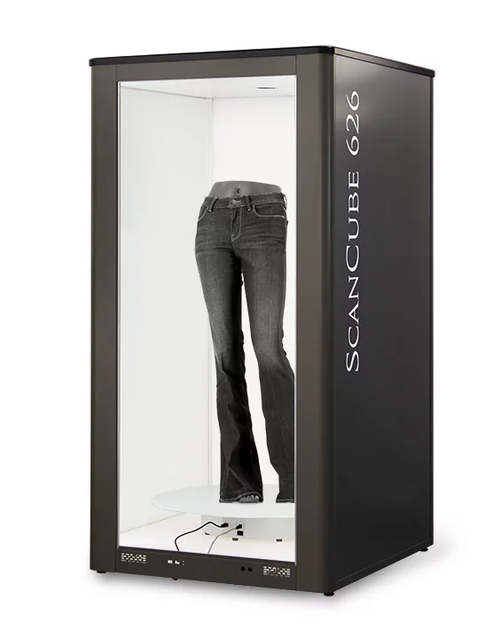ScanCube 626 capturing apparel — jeans on a rotating turntable