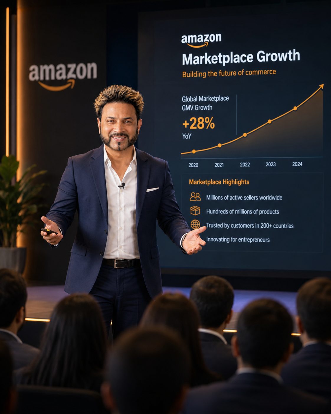 Billy Kukadia keynoting on Amazon UK launch strategy to a packed audience.